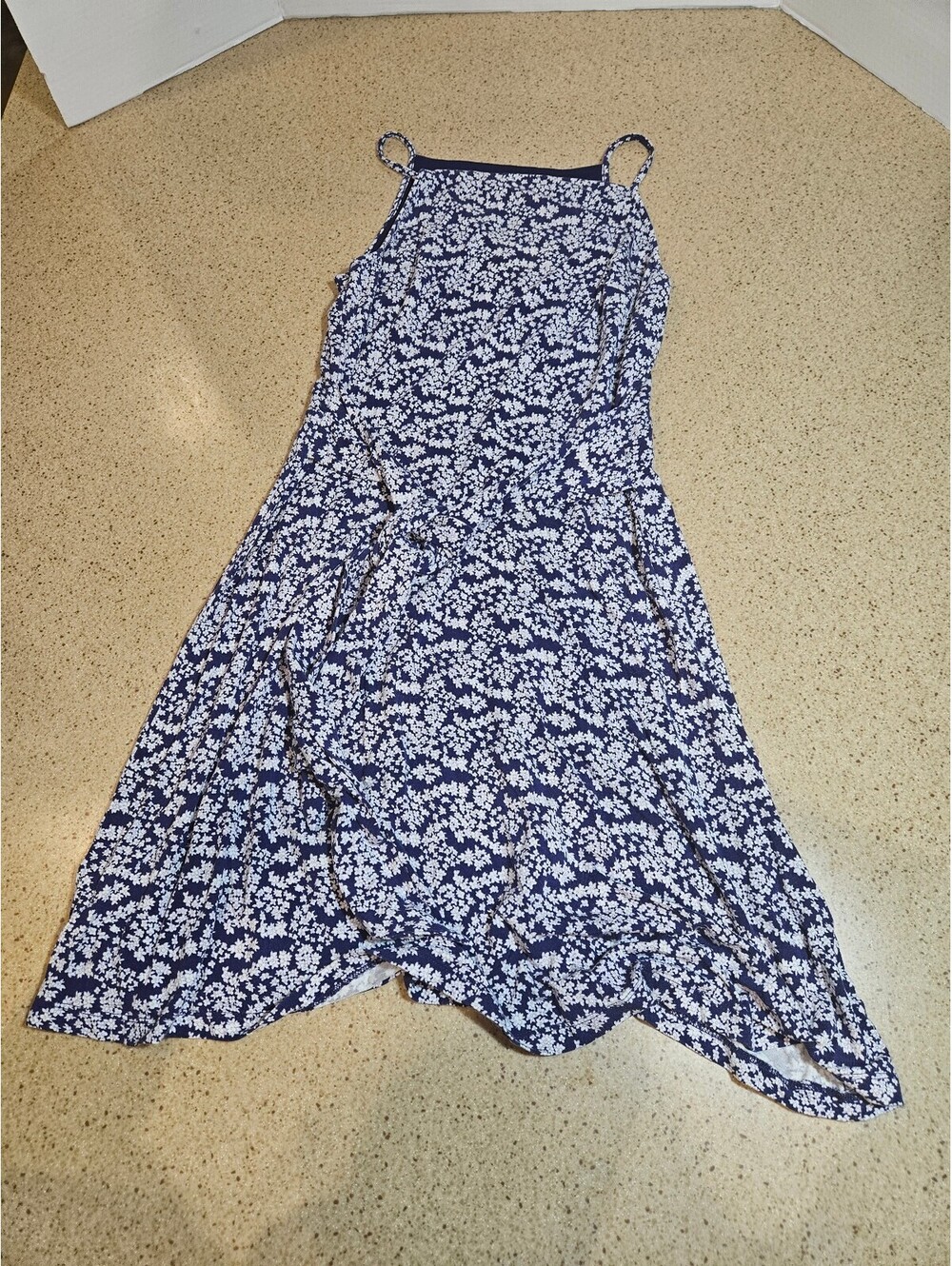 LOFT navy floral spaghetti strap dress